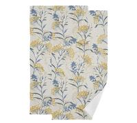 MATEKULI Vintage Yellow Floral Berries Hand Towels for Bathroom 2 Pack,Microfiber Absorbent Navy Blue Leave Plant Spring Flower Kitchen Towels,Decorative Bathroom Towels for Face,Bath,Shower 14"x28"