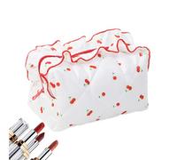 Matelased Make Up Bag - Quilted Cosmetic Bag, Toilet Bag with Disturbed Flower Bag, Elegant Toiletry Bag, Portable Travel Make-Up Cover for, White, see description, See description