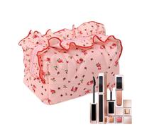 Matelased Make Up Bag - Quilted Cosmetic Bag, Toilet Bag with Disturbed Flower Bag, Elegant Toiletry Bag, Portable Travel Make-Up Cover for, Pink, see description, See description