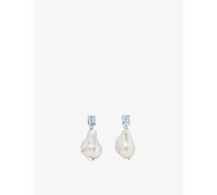 Mateo Womens 14kt Yellow Gold Baroque 14ct Yellow-gold, Pearl and 1.25ct Topaz Drop Earrings 4cm