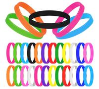 MATEPLUS 24 Pieces Rubber Bracelets, Solid Color Silicone Wristbands Colored Rubber Elastic Stretch Bracelets-12 Mix Colors