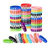MATEPLUS WWJD Rubber Bracelets, 12 Color Motivational Religious Christian Wristands What Would Jesus Do Inspirational Reminder For Party Church Sc, S, Rubber, No Gemstone