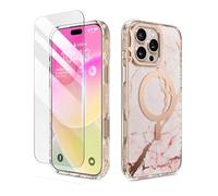 MATEPROX Magnetic Case for iPhone 16 Pro 2024, Stylish Marble Hard Protective Cover with Screen Protector, Compatible with MagSafe, Anti-Scratch Slim Cases for iPhone 16 Pro-Frosted Pink