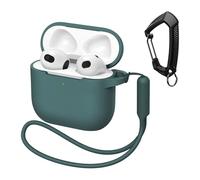 MATEPROX Silicone Case Compatible with AirPods 4, Anti-Drop Portable Earphone Protective Cover with Keychain and Lanyard for AirPods 4th Generation 2024-Pine Green