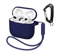 MATEPROX Silicone Case Compatible with AirPods 4, Anti-Drop Portable Earphone Protective Cover with Keychain and Lanyard for AirPods 4th Generation 2024-Azure blue