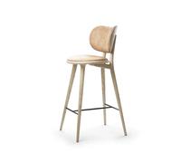 Mater Mater High Stool Backrest barstool low leather natural, matt varnished oak stand