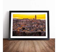 Matera Italy Skyline Framed Wall Art Picture Print - Canvas Painting - Modern Home Décor Poster - Ready to Hang for Living Room Bedroom Kitchen - Black A3 (36 x 48 cm)