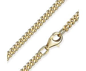 MATERIA by Matthias Wagner 2.7 mm Curb Chain Silver 925 Gold-Plated Diamond-Coated Gold Chain Men Women, 40 cm, Sterling Silver, Diamond