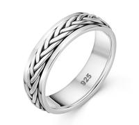 MATERIA by Matthias Wagner Anti-stress ring rotatable silver 925 with braid pattern SR-61, Sterling Silver