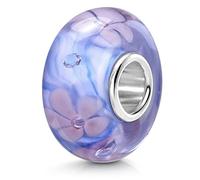 MATERIA by Matthias Wagner Glass Bead Blue Violet Element with Flowers 925 Silver Bead Flowers with 4 Zirconia 339