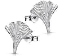 MATERIA by Matthias Wagner SO-35 Women's Ginkgo Leaf Stud Earrings 925 Sterling Silver Rhodium-Plated in Case