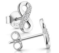 MATERIA by Matthias Wagner SO-410 Women's Infinity Earrings 925 Silver Small with Zirconia Stones, 4 x 9 mm, Silver, Cubic Zirconia
