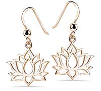 Materia Lotus Flower Dangle Earrings 925 Sterling Silver in Silver, Rose or Yellow Gold Plated for Women Teenagers, Sterling Silver