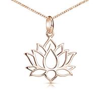 Materia Rose Gold Necklace with Lotus Flower Pendant - 925 Silver Rose Gold-Plated for Women Teenagers with Jewellery Case, Sterling Silver Metal, Lotus