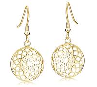 Materia Women's Earrings Flower Hanging Round - 925 Silver Earrings Mandala Rhodium-Plated Rose Gold or Gold Plated gold