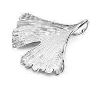 Materia Women's Gingko Leaf Jewellery Pendant 925 Silver Gold Rose Gold with Chain, 35 x 34 mm, Rhodium-plated