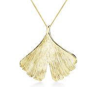Materia Women's Gingko Leaf Jewellery Pendant 925 Silver Gold Rose Gold with Chain, 45 cm x 3.4 cm, Sterling Silver
