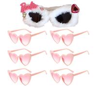 Material: ABS Colour: White, Pink Quantity: 7 Pieces Features White Plush Bridal Glasses (with Diamond Monogram "Bride") + 6 Pairs of Pink Heart Glasses, Let the Bride and Her Girlfriends on the Boy