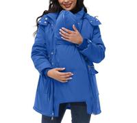 Maternity 3 in 1 Winter Coat - Waterproof Removable Quilted Lined Puffer Jacket for Expecting Mothers(Blue,L)