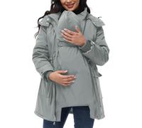 Maternity 3 in 1 Winter Coat - Waterproof Removable Quilted Lined Puffer Jacket for Expecting Mothers(Grey,L)