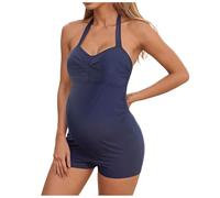 Maternity Bathing Suit Retro Halterneck Pregnancy Swimsuit for Women Solid Pregnant Swimwear Beach Vocation Maternity Bikini Swimming Suits Beachwear (Navy, XL)