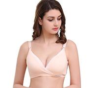 Maternity Bra Women Pregnancy Warp Underwear Ladies Nursing Breastfeeding Bra Comfy Feeding Breast Pregnant Mom Modal Top Clothing Without Rim Lace Cross-Type Sleep Stretchy Soft Bra Beige