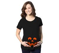 Maternity Cartoon Eyes Pumpkin Face T Shirt Halloween Fall October Pregnancy Tee (Black) - M