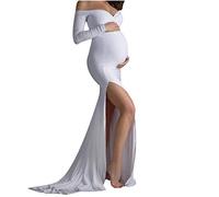 Maternity Dress Photoshoot Maternity Off Shoulder Half Circle Fitted Gown Maxi Photography Dress Floor Length Photography Dresses Empire Waist Pregnancy Gown for Photoshoot Holiday Party White