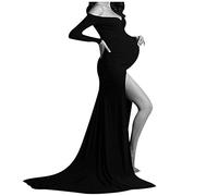 Maternity Dress Photoshoot Maternity Off Shoulder Half Circle Fitted Gown Maxi Photography Dress Floor Length Photography Dresses Empire Waist Pregnancy Gown for Photoshoot Holiday Party Black