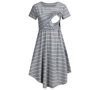 Maternity Dress Wrap Women's Nursing Dress Ruched Pregnant Breastfeeding Bodycon Maternity Nursing for Women Comfortable Casual Short Sleeve Striped Lactation Gown for (White, XXL)