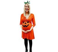 Maternity Halloween Costume, Women Maternity Clothing Fashion Pumpkin Print Halloween Dresses Mother Pregnancy Photo Shoot Dress Festive Long Sleeve Breastfeeding Costumes for Pregnant Orange