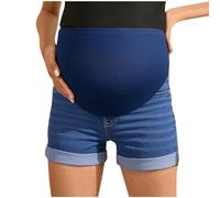 Maternity Jean Shorts Over Bump UK High Waisted Pregnancy Jeans Roll Up Denim Pants Soft Stretchy Belly Support Bottoms Outdoor Lounge Short Trousers Slim Joggers Maternity Clothing