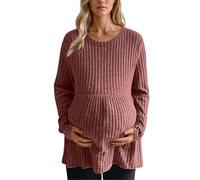 Maternity Jumpers for Women UK, Ladies Long Sleeve Pregnancy Tops Sweater Casual Ribbed Knit Pregnant Blouses Longline Sweaters Pregnancy Tops Clothes Comfy Jumper Sweaters Holiday Vacation Wine