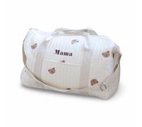 Maternity Labour Hospital Bag - Multi-Purpose Baby Changing & Pram Tote, Neutral Teddy Bear Print With Mama Design, Gender Neutral Baby Arrival Overnight Bag