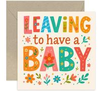 Maternity Leave Card - Typographic Design With Floral Polka Dot Star Patterns - Celebratory Card For Expecting Mothers - Blank Inside With Envelope