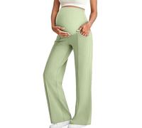 Maternity Leggings Over Bump Womens Maternity Dress Yoga Pants with Pockets, Over The Belly Stretchy Pilates Gym Sports Work Slack Pregnancy Wide Leg Lounge Trousers Army Green S