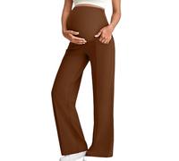 Maternity Leggings Over Bump Womens Maternity Dress Yoga Pants with Pockets, Over The Belly Stretchy Pilates Gym Sports Work Slack Pregnancy Wide Leg Lounge Trousers Coffee S