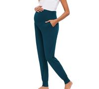Maternity Leggings Pregnant Women Thin Solid Sports Pants with Pocket Mother Casual Trousers Soft Comfy Elastic Long Pants Fashion Solid Over The Belly Leggings Blue