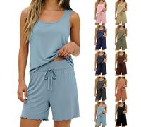 Maternity Modal Loungewear Set Round Neck Sleeveless Vest & Ruffle Hem Drawstring Shorts Solid Colour Ladies Wrinkle Resistant Tracksuit Sets Errands Wear Trendy 2026 Size XL