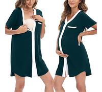 Maternity Nursing Nightdress Women's Button Down Breastfeeding Nightshirt Long/Short Sleeve V-Neck Pregnancy Sleep Dress Ladies Labour Delivery Gown with Pocket… Blue Green