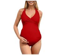 Maternity One Piece Swimwear Front Cross Pregnancy V Neck Bikini Ruffle Pregnant Bathing Suit Maternity Swimming Costume One Piece Pregnant Swimsuit for Women Swimwear Pregnancy Bathing Suit