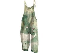 maternity overalls Dungarees Wide Leg Boho Print Jumpsuit Floral Loose Fit Playsuits Cotton Linen Summer Beach Sleeveless Rompers Bib Overalls Breathable Baggy Casual Holiday Trousers Leisure Wear