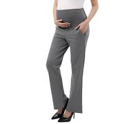 Maternity Pants Comfortable Stretch Over-Bump Women Pregnancy Casual Capris for Work, Trouser Style - Gray, 12-14