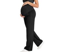 Maternity Pants Over The Belly Yoga Dress Leggings with Pockets Ladies High Waisted Work Pregnancy Pants Stretchy Lounge Stright Straight Wide Leg Trousers Black M