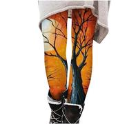 Maternity Pants Women's Fashionable and Comfortable Slim Halloween Bat Print Casual Pants Leggings Ideology Leggings (Orange, S)