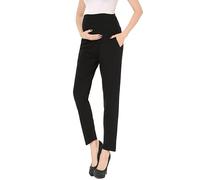 Maternity Pants Work Over The Belly with Pockets, Womens Pregnancy Dress Pants Office Clothes Trousers Stretch Summer, Black, 8-10