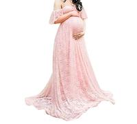 Maternity Photography Dress Lace Fancy Pregnancy Gown Off Shoulder Floral for Pregnant Rosy S, Nightwear