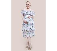 Maternity Shirred Chiffon Floral Bardot Midi Dress Goddiva Multi 10