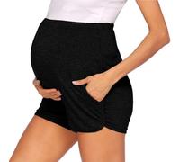 Maternity Shorts for Women Over The Belly Pregnancy Biker Shorts Workout Active Running Yoga Comfy Stretchy Short Pants with Pockets (UK, Alpha, L, Regular, Regular, Black)