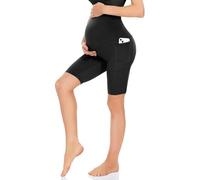 Maternity Shorts for Women Over The Belly Pregnancy Biker Shorts Workout Active Running Yoga Short Pants with Pockets (UK, Alpha, XL, Regular, Regular, Black)